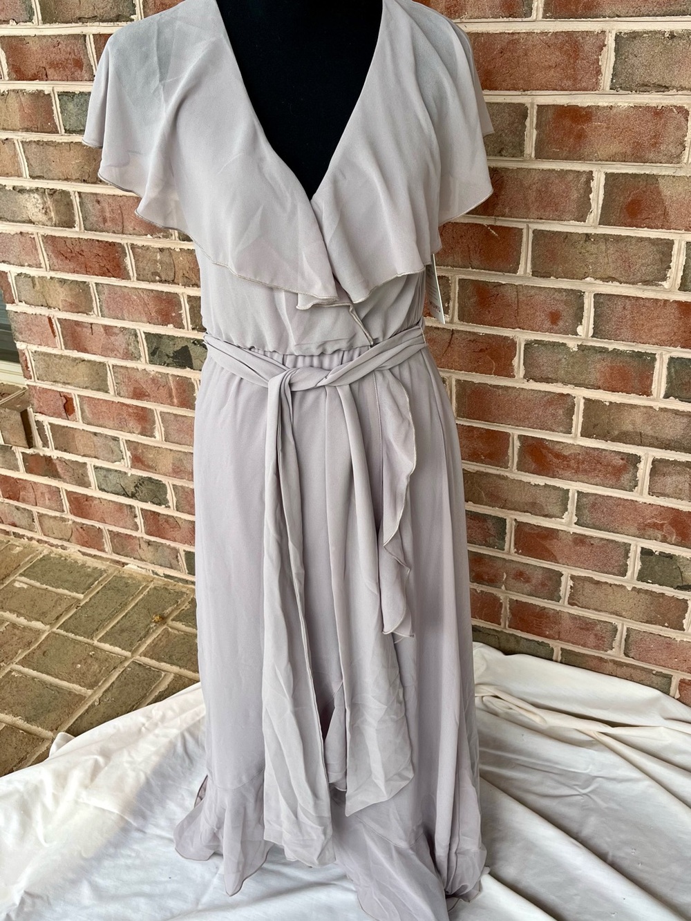 NWT Show Me Your Mumu Jess Ruffle Midi Dress Dove Grey XS Made in USA Bridesmaid